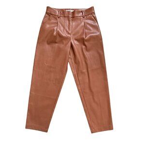LOFT Pleated Tapered Pants in Faux Leather-Fresh Pumpernickel-0P-GUC